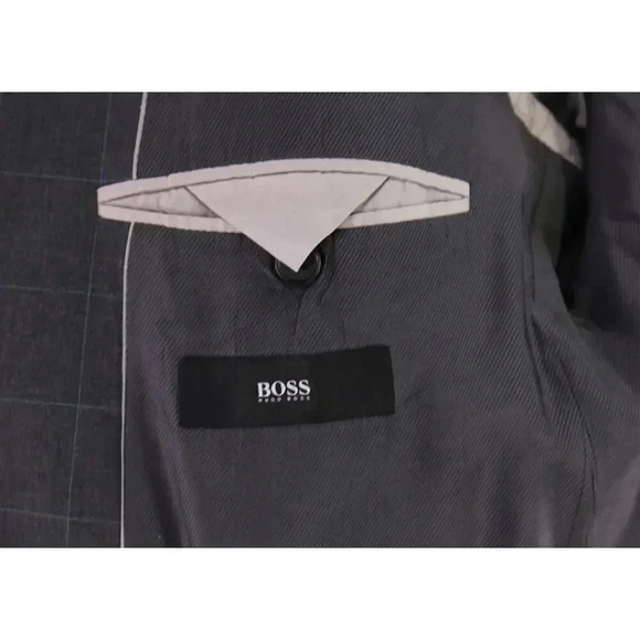 Hugo Boss The James/Sharp Gray w/ Ice Blue Windowpane Wool 2B Blazer Jacket 38R - Picture 8 of 10